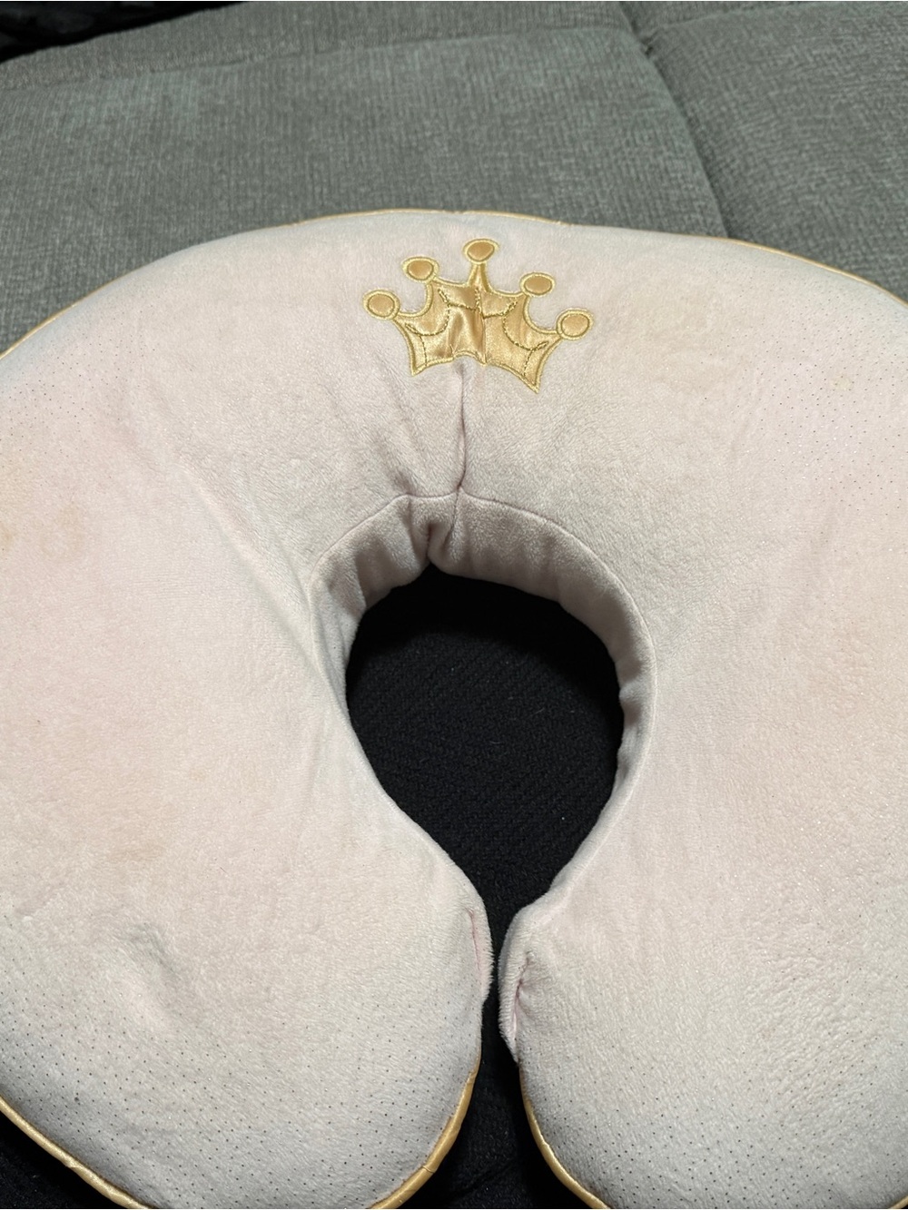 Boppy Pink Plush Travel Neck Pillow with Gold Crown Accent